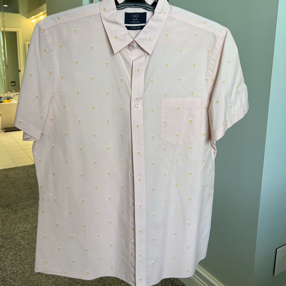 Nordstrom 1901 Trim Fit Pink Ice Cream 🍦 Button Down Shirt SIZE LARGE